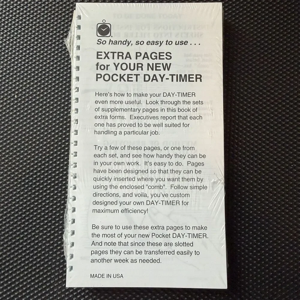 4 Pack POCKET DAY-TIMER  SHEETS EXTRA  PAGES VTG ORIGINAL PAPER REFILL NOS